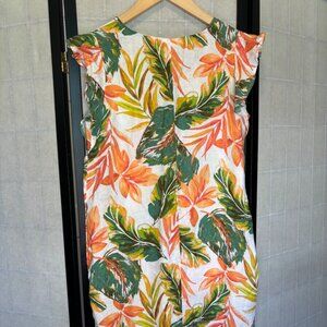 Nicole Miller 100% Linen Dress S FLORAL Cap Sleeves VERY Lightweight